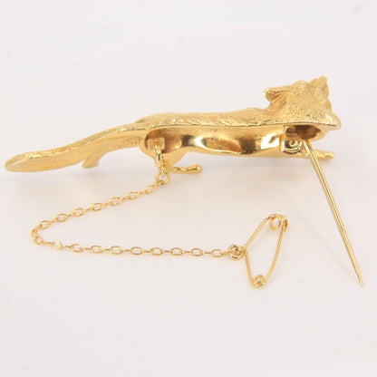 Vintage 9ct Hallmarked Gold Ruby Eyed Fox Brooch Wildlife Animal 1969 Boxed Gift