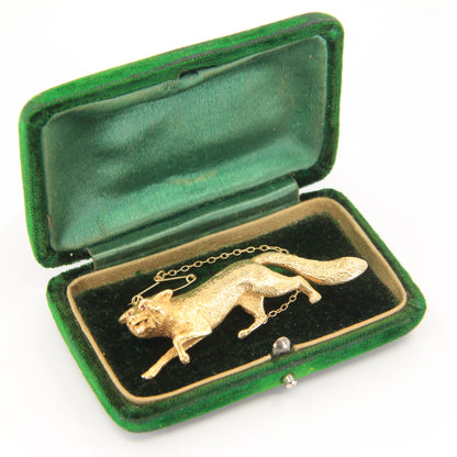 Vintage 9ct Hallmarked Gold Ruby Eyed Fox Brooch Wildlife Animal 1969 Boxed Gift