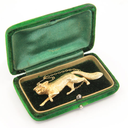 Vintage 9ct Hallmarked Gold Ruby Eyed Fox Brooch Wildlife Animal 1969 Boxed Gift