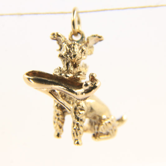 Vintage 9ct Hallmarked Gold Poodle Dog Charm | Heel Shoe Pendant