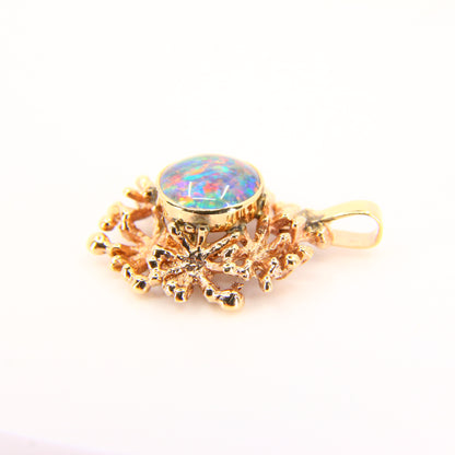 Small Vintage 9ct Blue Opal Pendant Unmarked 9 Carat Yellow Gold Charm