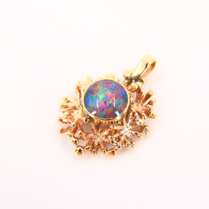 Small Vintage 9ct Blue Opal Pendant Unmarked 9 Carat Yellow Gold Charm