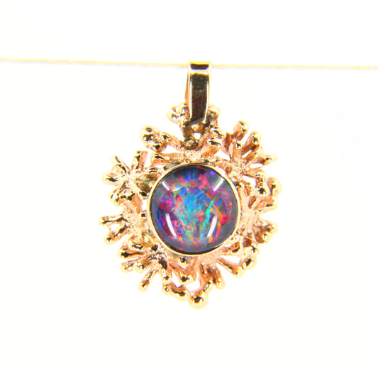 Small Vintage 9ct Blue Opal Pendant Unmarked 9 Carat Yellow Gold Charm