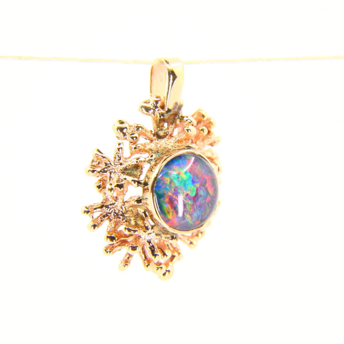 Small Vintage 9ct Blue Opal Pendant Unmarked 9 Carat Yellow Gold Charm