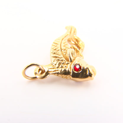 Vintage 9ct Red Eyed Leaping Fish Pendant Hallmarked 9 Carat Yellow Gold Charm