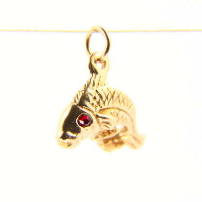 Vintage 9ct Red Eyed Leaping Fish Pendant Hallmarked 9 Carat Yellow Gold Charm