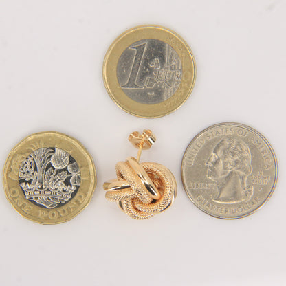 Vintage 9ct Hallmarked Yellow Gold Knot Stud Earrings Textured Design Boxed Gift