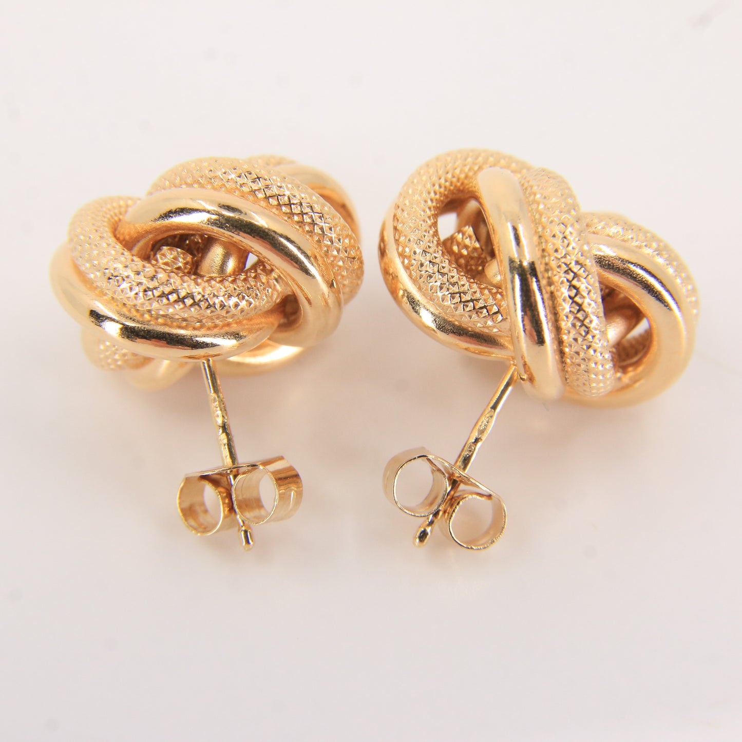 Vintage 9ct Hallmarked Yellow Gold Knot Stud Earrings Textured Design Boxed Gift
