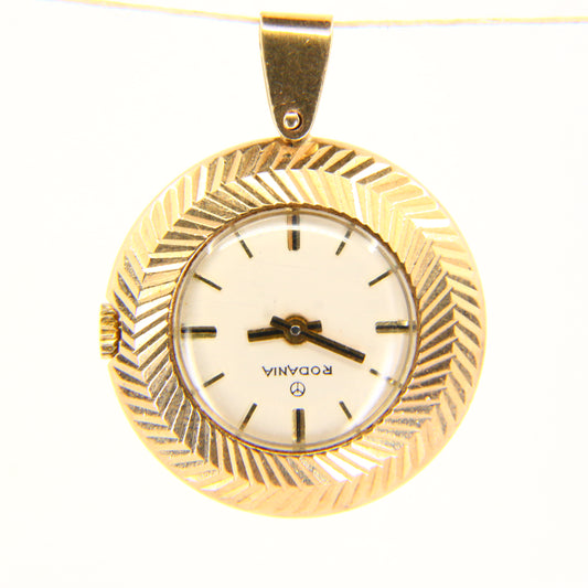 Vintage 9ct Rodania Swiss Made Watch Pendant 9 Carat Hallmarked Yellow Gold 17 Jewel Watch Charm