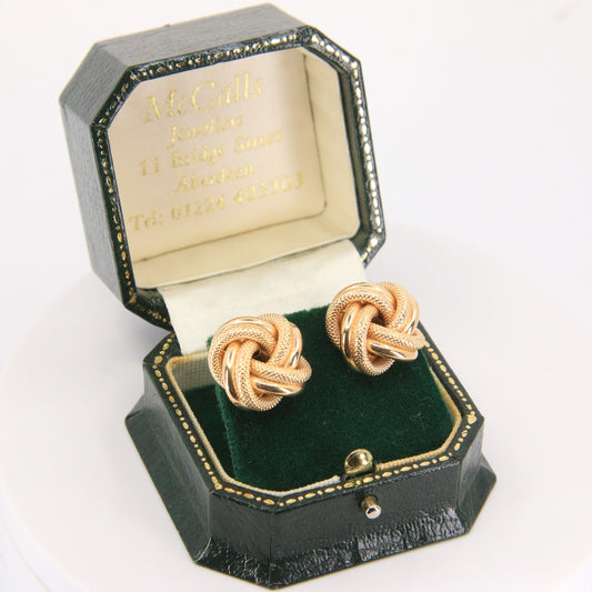 Vintage 9ct Hallmarked Yellow Gold Knot Stud Earrings Textured Design Boxed Gift