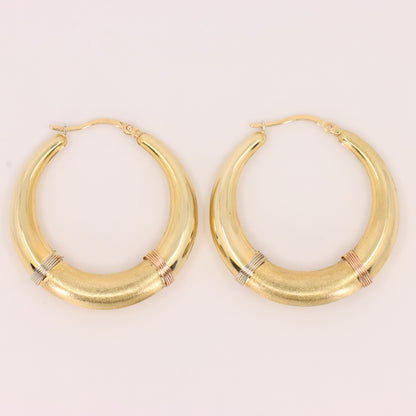 Vintage 14ct Gold Italian Hoop Earrings Medium Oval Creole Earrings Boxed Gift