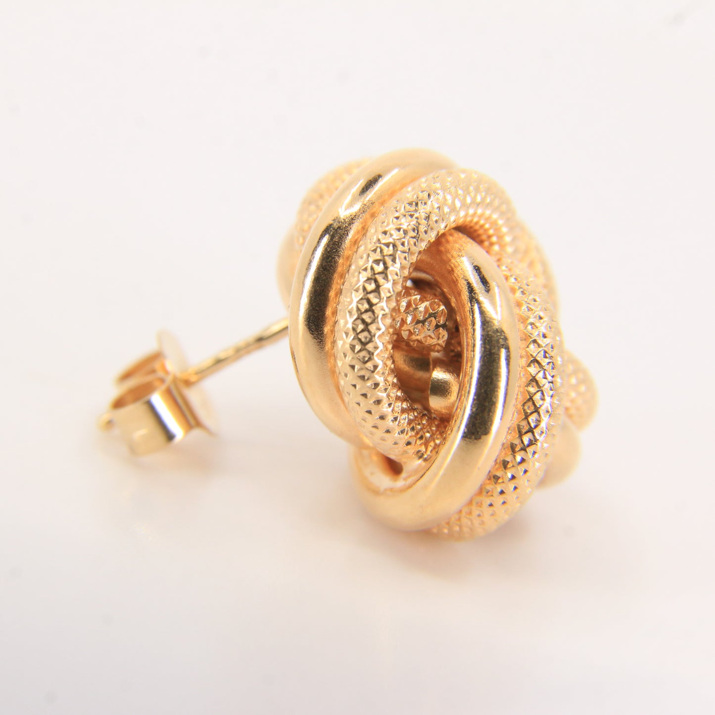 Vintage 9ct Hallmarked Yellow Gold Knot Stud Earrings Textured Design Boxed Gift