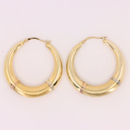 Vintage 14ct Gold Italian Hoop Earrings Medium Oval Creole Earrings Boxed Gift