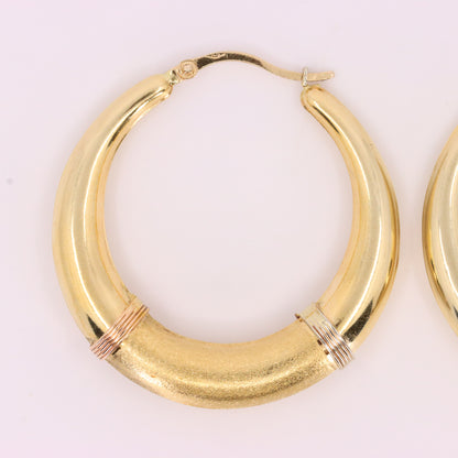 Vintage 14ct Gold Italian Hoop Earrings Medium Oval Creole Earrings Boxed Gift
