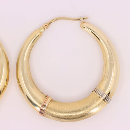 Vintage 14ct Gold Italian Hoop Earrings Medium Oval Creole Earrings Boxed Gift