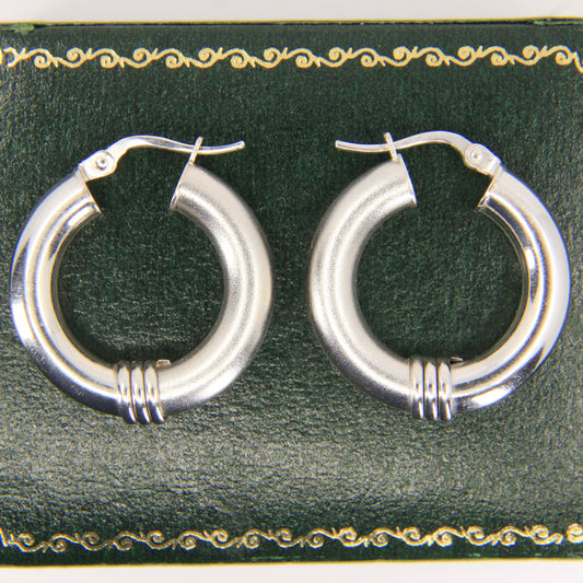 Vintage 9ct Hallmarked White Gold Hoop Earrings Italian Boxed Gift