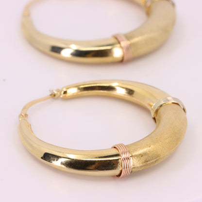 Vintage 14ct Gold Italian Hoop Earrings Medium Oval Creole Earrings Boxed Gift