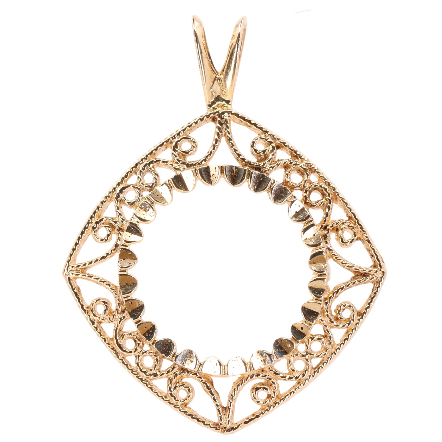 Vintage 9ct Hallmarked Gold Full Sovereign Coin Frame Mount Filigree Pendant