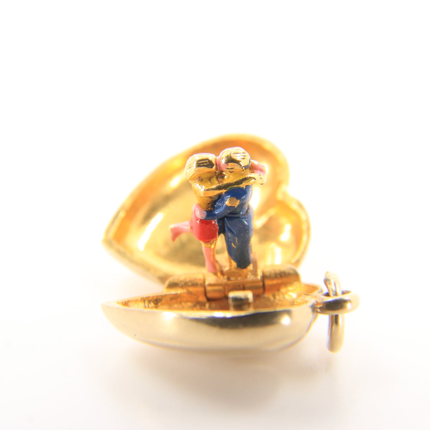Vintage 9ct Hallmarked Gold Heart Charm – Enamel Dancing Couple
