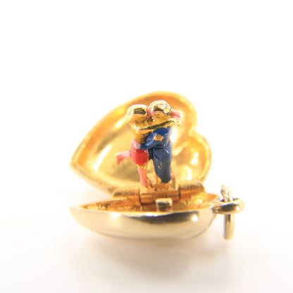 Vintage 9ct Hallmarked Gold Heart Charm – Enamel Dancing Couple