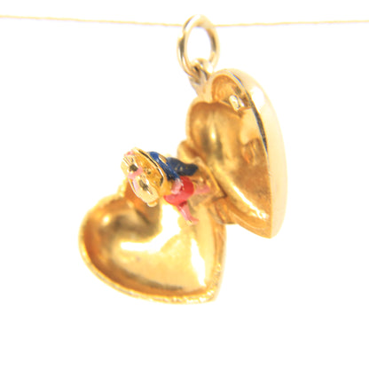 Vintage 9ct Hallmarked Gold Heart Charm – Enamel Dancing Couple