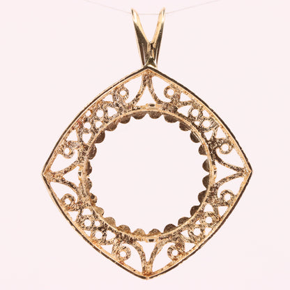 Vintage 9ct Hallmarked Gold Full Sovereign Coin Frame Mount Filigree Pendant