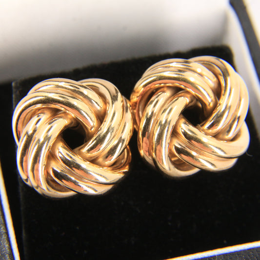 Vintage 9ct Hallmarked Yellow Gold Knot Stud Earrings Classic Design Boxed Gift