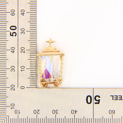 Vintage 9ct Lantern Charm Hallmarked Clear Gem Hallmarked Yellow Gold Pendant