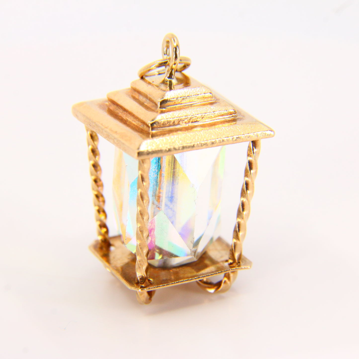 Vintage 9ct Lantern Charm Hallmarked Clear Gem Hallmarked Yellow Gold Pendant