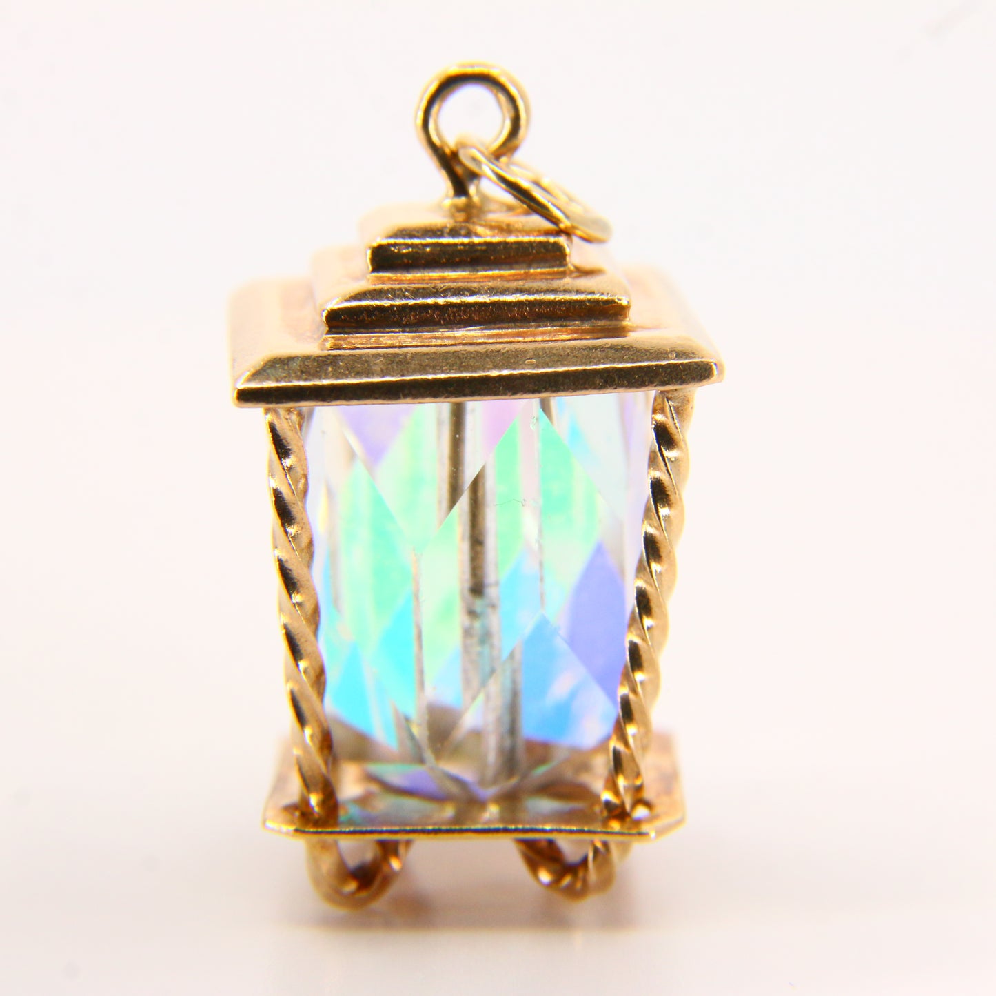 Vintage 9ct Lantern Charm Hallmarked Clear Gem Hallmarked Yellow Gold Pendant