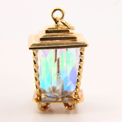 Vintage 9ct Lantern Charm Hallmarked Clear Gem Hallmarked Yellow Gold Pendant