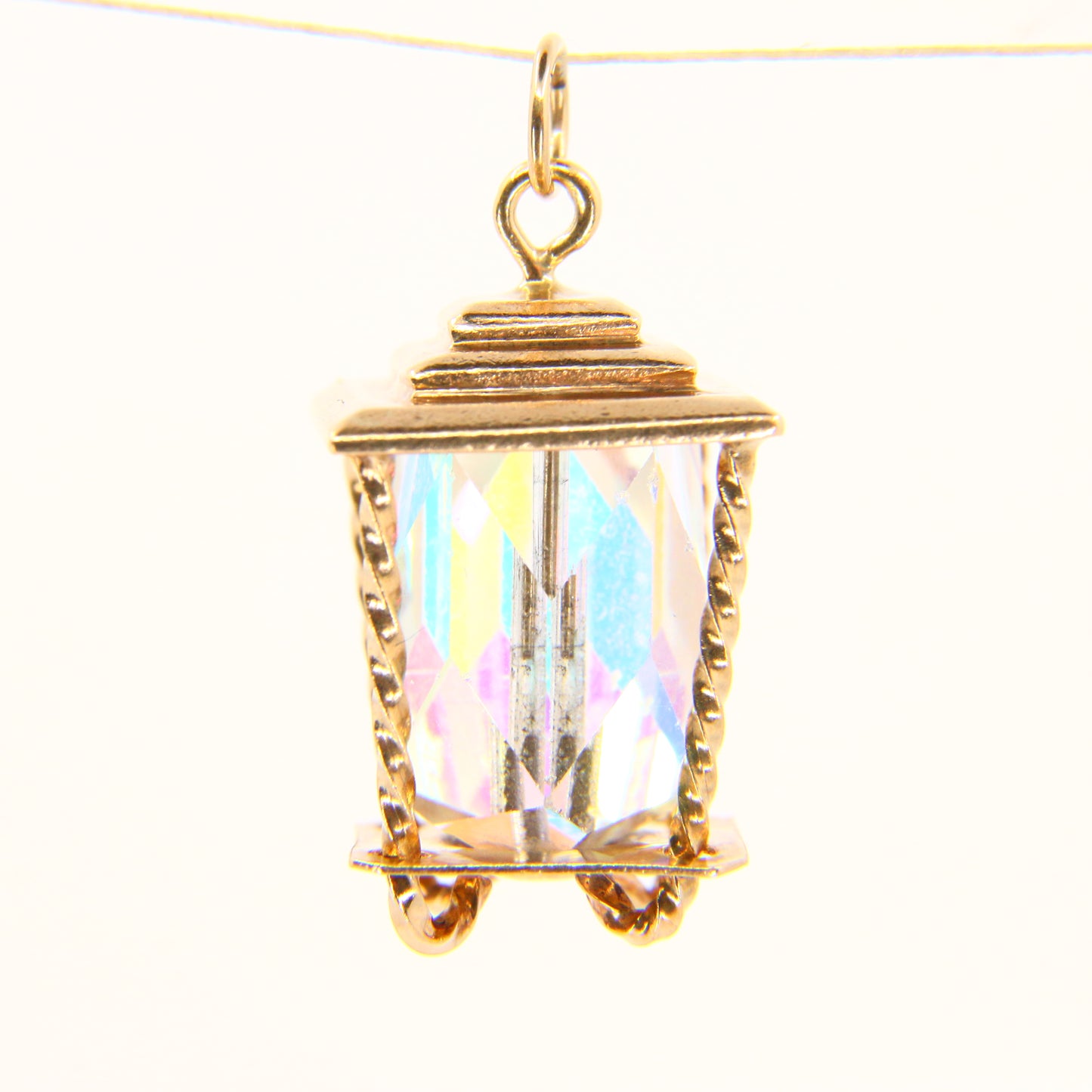 Vintage 9ct Lantern Charm Hallmarked Clear Gem Hallmarked Yellow Gold Pendant