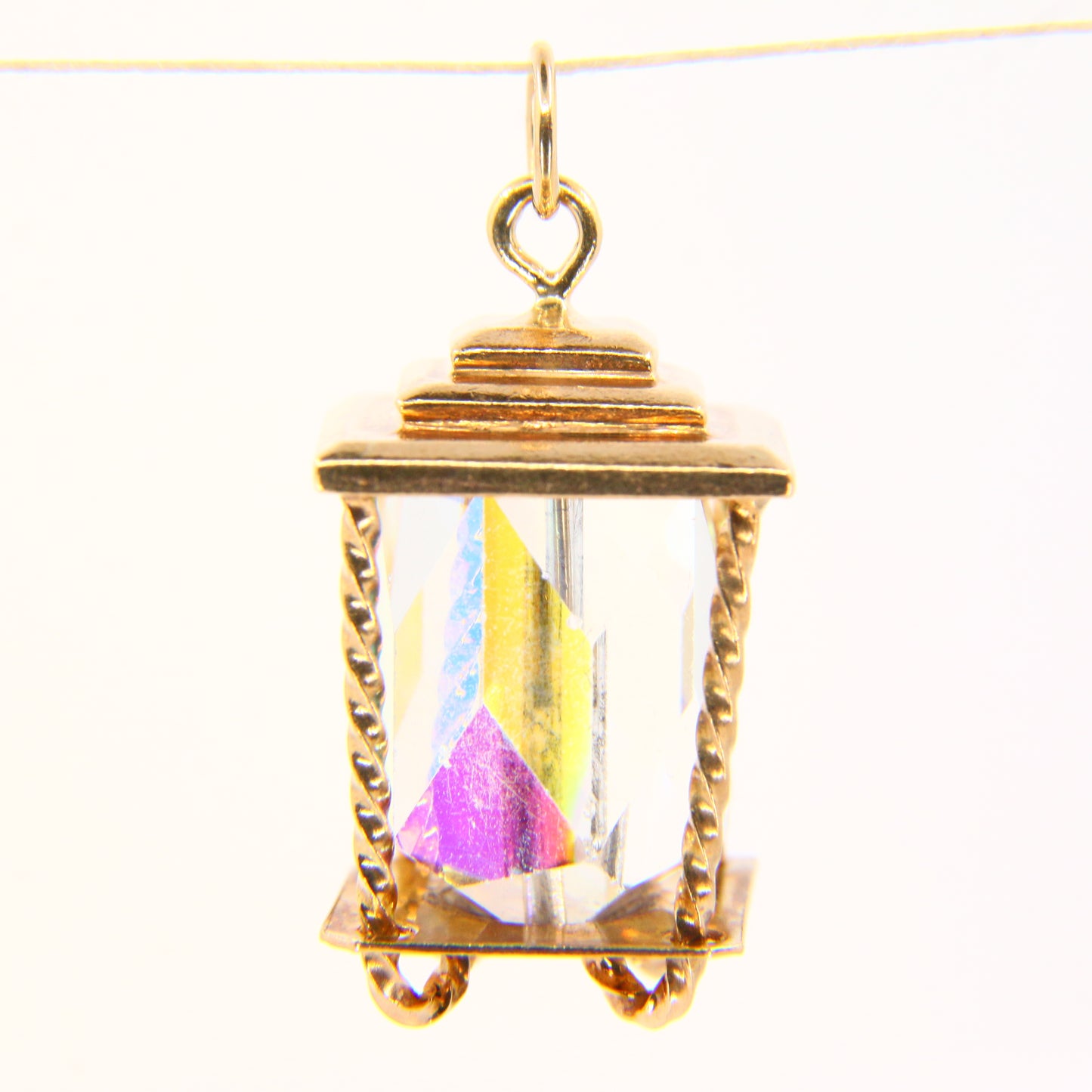 Vintage 9ct Lantern Charm Hallmarked Clear Gem Hallmarked Yellow Gold Pendant