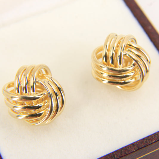 Vintage 9ct Hallmarked Yellow Gold Knot Stud Earrings Classic Design Boxed Gift