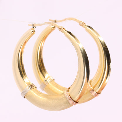 Vintage 14ct Gold Italian Hoop Earrings Medium Oval Creole Earrings Boxed Gift