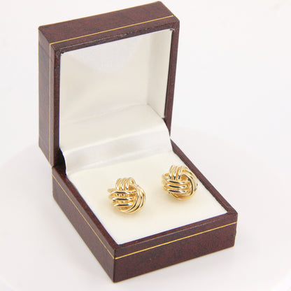 Vintage 9ct Hallmarked Yellow Gold Knot Stud Earrings Classic Design Boxed Gift