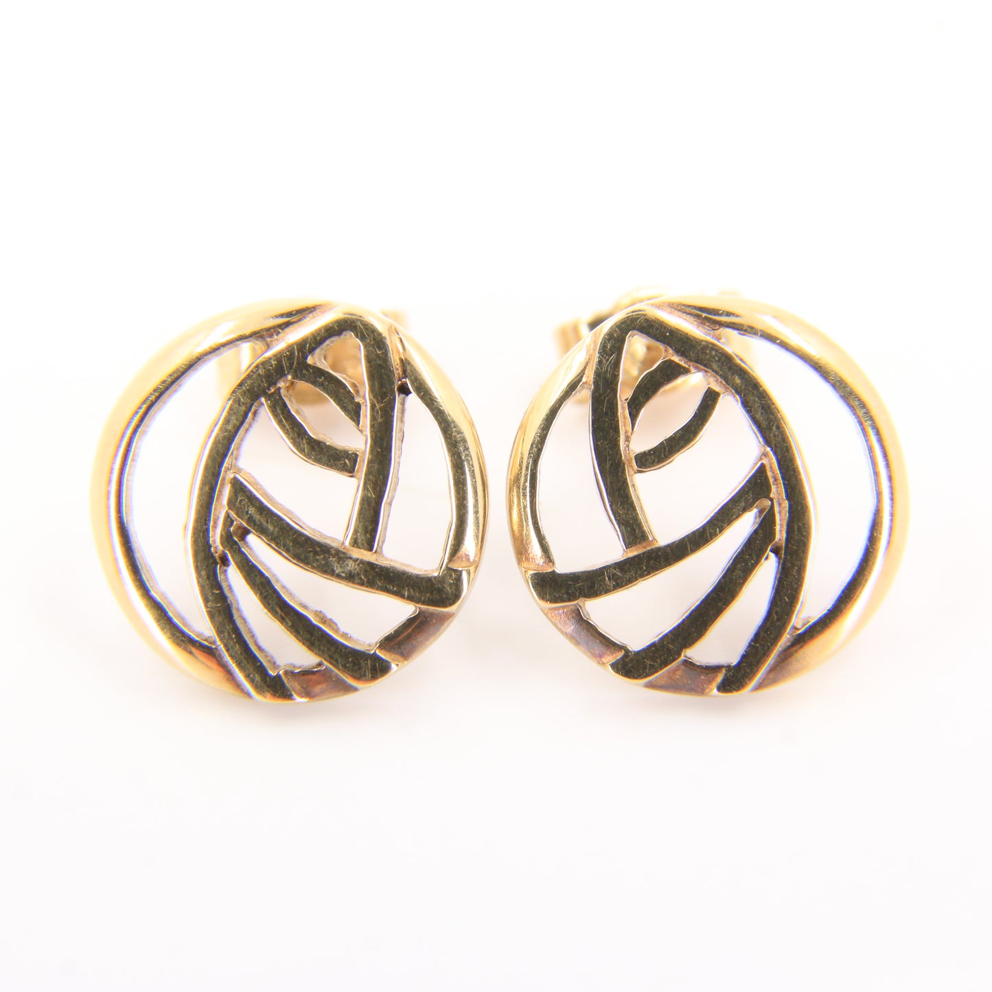 Vintage 9ct Hallmarked Gold Rennie Mackintosh Stud Earrings Art Nouveau Boxed