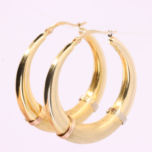 Vintage 14ct Gold Italian Hoop Earrings Medium Oval Creole Earrings Boxed Gift