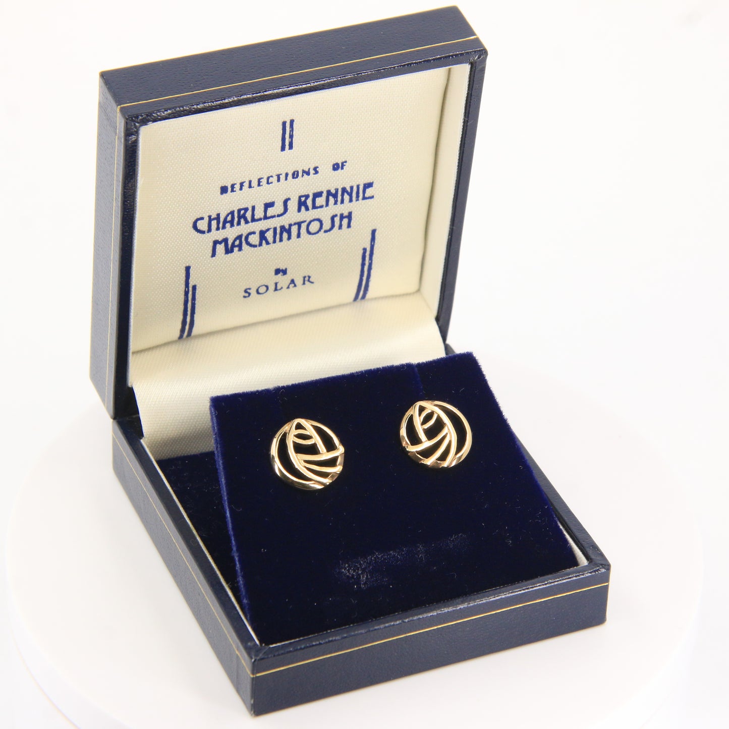 Vintage 9ct Hallmarked Gold Rennie Mackintosh Stud Earrings Art Nouveau Boxed