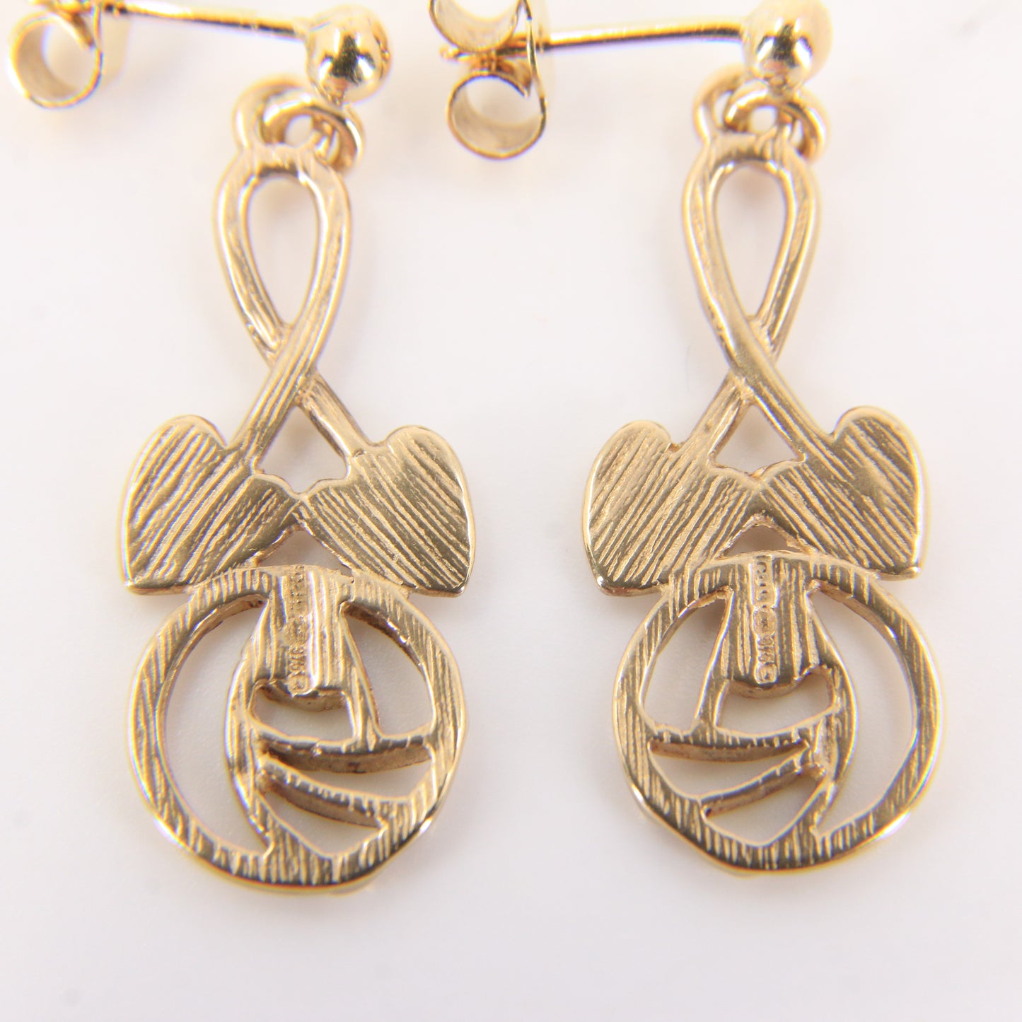 Vintage 9ct Hallmarked Yellow Gold Rennie Mackintosh Drop Earrings Boxed Gift