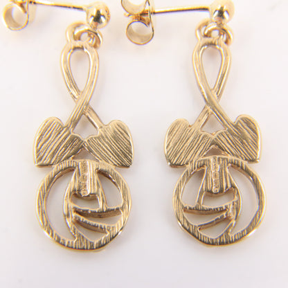 Vintage 9ct Hallmarked Yellow Gold Rennie Mackintosh Drop Earrings Boxed Gift