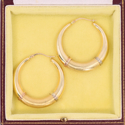 Vintage 14ct Gold Italian Hoop Earrings Medium Oval Creole Earrings Boxed Gift