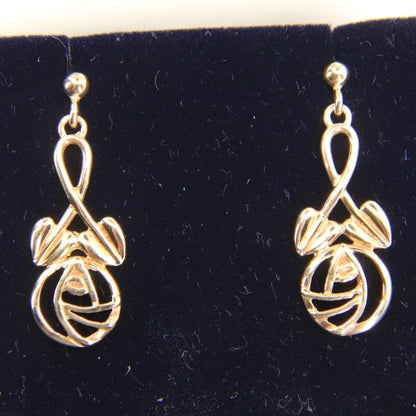 Vintage 9ct Hallmarked Yellow Gold Rennie Mackintosh Drop Earrings Boxed Gift