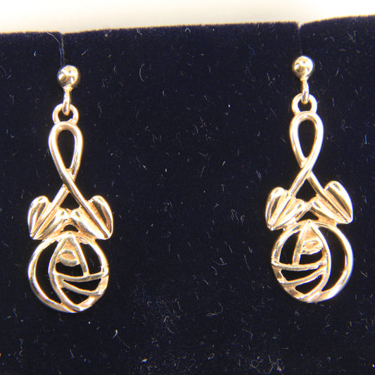 Vintage 9ct Hallmarked Yellow Gold Rennie Mackintosh Drop Earrings Boxed Gift