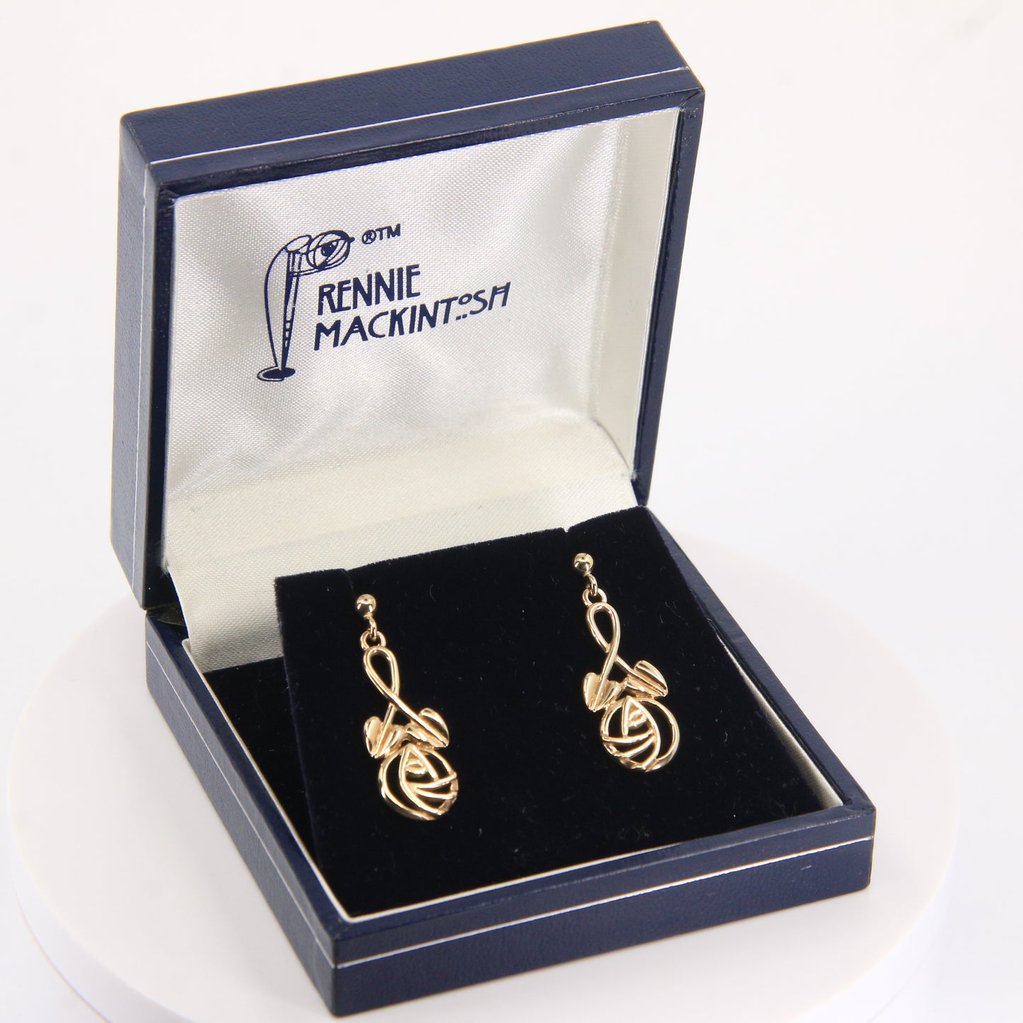 Vintage 9ct Hallmarked Yellow Gold Rennie Mackintosh Drop Earrings Boxed Gift
