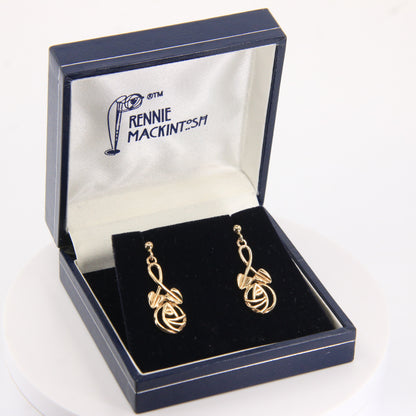 Vintage 9ct Hallmarked Yellow Gold Rennie Mackintosh Drop Earrings Boxed Gift