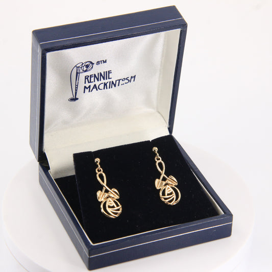 Vintage 9ct Hallmarked Yellow Gold Rennie Mackintosh Drop Earrings Boxed Gift