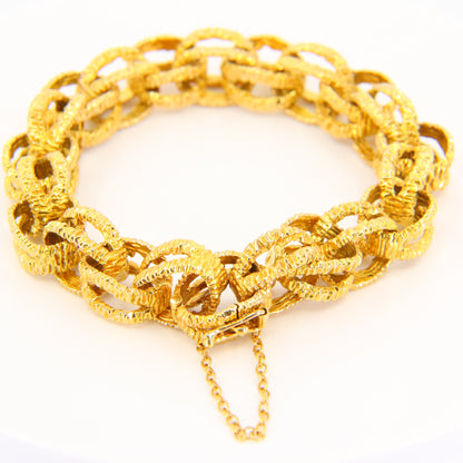 Vintage 1970s London 9ct Chain Link Bracelet Textured Yellow Gold Hallmarked Boxed