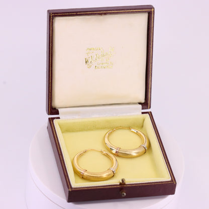 Vintage 14ct Gold Italian Hoop Earrings Medium Oval Creole Earrings Boxed Gift
