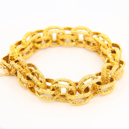 Vintage 1970s London 9ct Chain Link Bracelet Textured Yellow Gold Hallmarked Boxed